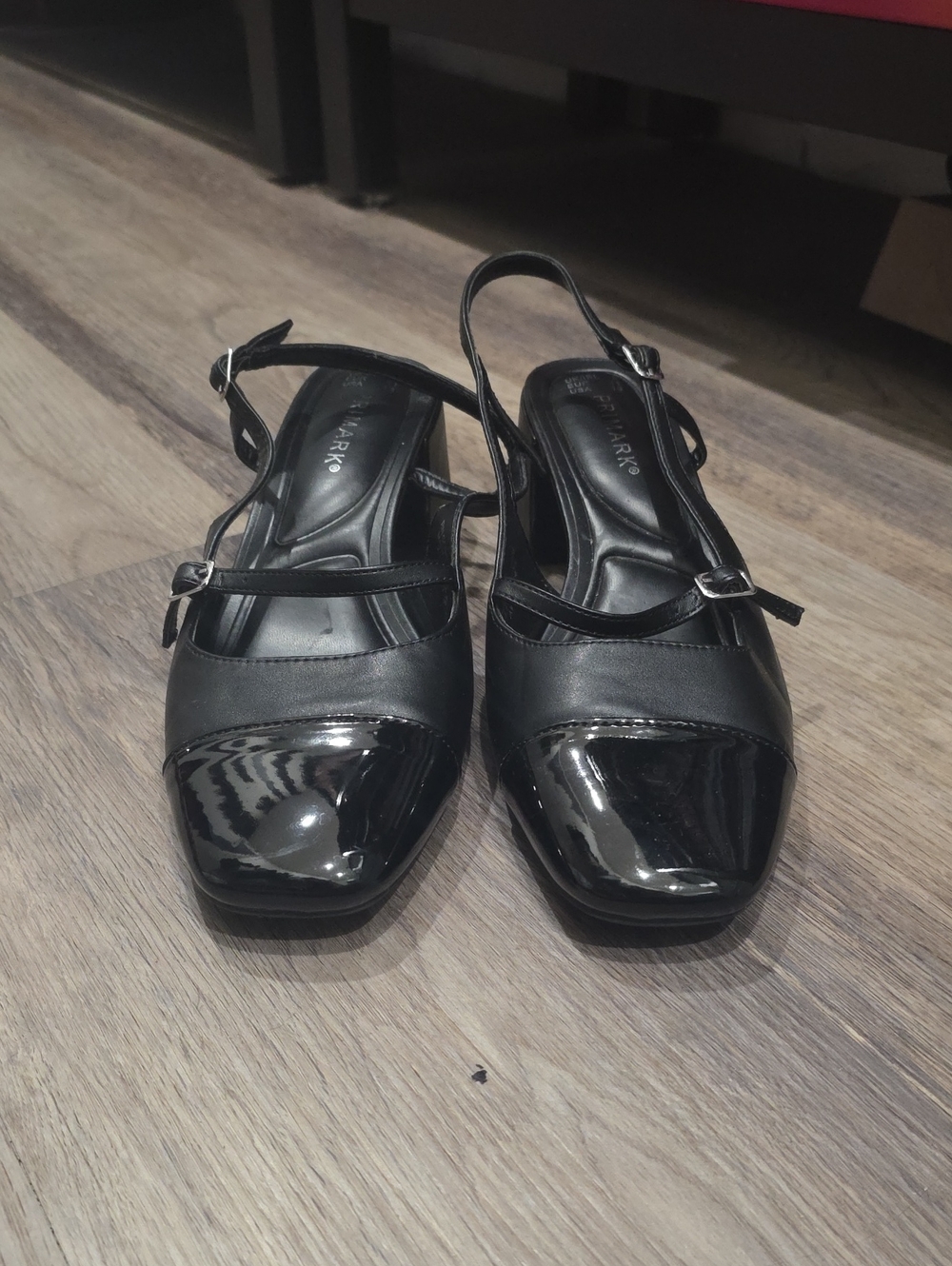 Primark Black Patent Square-Toe Slingback Heels